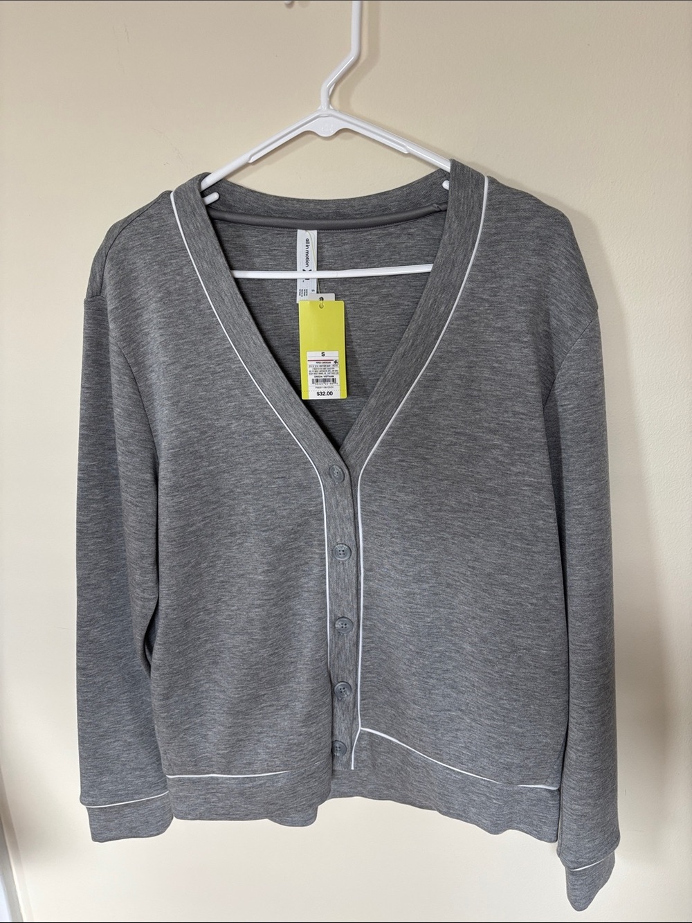 All in motion Grey Button-Up Cardigan with White Piping Target NWT